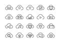 Cloud Computing and Storage Icons Set - Line Art of Cloud Services Symbols Royalty Free Stock Photo