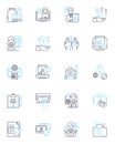 Cloud computing and storage linear icons set. Virtualization, Scalability, Accessibility, Mobility, Security, Backup Royalty Free Stock Photo