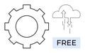 Cloud Computing Symbol with Gear Icon and Free Tag for Tech and Data Concepts Royalty Free Stock Photo