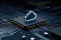 Cloud computing symbol growing on a central processing unit Royalty Free Stock Photo