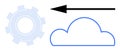 Cloud Technology Concept with Gear, Cloud Icon, and Directional Arrow in Minimalist Design Royalty Free Stock Photo