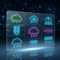With cloud computing symbols depicted in neon colors on a transpare Royalty Free Stock Photo