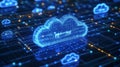 Cloud computing system blue glow technology advanced digital cloud system network with blue glow Royalty Free Stock Photo