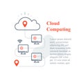 Cloud computing system, remote work access, wireless technology, computer network connection Royalty Free Stock Photo