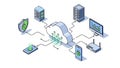 A cloud computing system with secure connections to various devices and servers Royalty Free Stock Photo