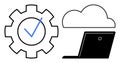 Cloud Computing and System Verification Concept Showing a Gear with Checkmark and Laptop with Cloud Shape Royalty Free Stock Photo