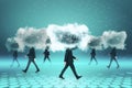 Cloud computing and teamwork concept