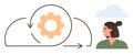 Cloud Technology Process with Gear Icon and Woman Looking at Skies Royalty Free Stock Photo