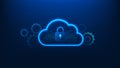 Cloud computing technology background featuring a secure lock integrated with digital circuit lines, representing cloud security, Royalty Free Stock Photo