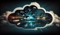 Cloud computing technology. Beautiful colorful illustration. style. Generative AI Royalty Free Stock Photo