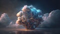 Cloud computing technology concept. Futuristic illustration AI generated Royalty Free Stock Photo