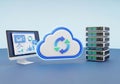 Cloud computing technology computer server stack and data sync icon represents digital storage solution Royalty Free Stock Photo