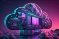 Cloud computing technology concept. Cloud in Blue and Pink Background Royalty Free Stock Photo