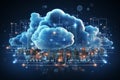 Cloud computing technology concept. 3d rendering toned image double exposure Royalty Free Stock Photo