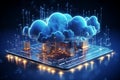 Cloud computing technology concept. 3d rendering toned image double exposure Royalty Free Stock Photo