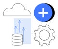 Cloud Computing Technology Concept with Data Storage, Upload Arrows, and Gear Icons Royalty Free Stock Photo