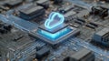 Cloud Computing Technology Concept with Glowing Cloud Icon on CPU Microchip Royalty Free Stock Photo