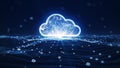 cloud computing technology concept transfer database to cloud. There is a prominent large cloud icon in the center and a small Royalty Free Stock Photo