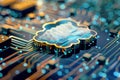 Cloud computing technology with data floating on motherboard circuit board