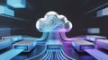 Digital representation of cloud computing technology with data storage and network connections Royalty Free Stock Photo