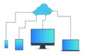 Cloud computing technology. Data synchronization on devices. Template design for hosting  cloud management  data security Royalty Free Stock Photo