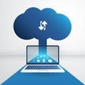 Cloud Computing Technology Design Concept with Laptop and Icons - Digital Network Connections, Internet Services