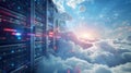 cloud computing technology featuring a cloud server with data flowing Royalty Free Stock Photo