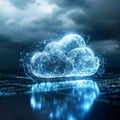 Cloud Computing Technology Futuristic Glowing Cloud Over a Networked Cityscape at Night. Royalty Free Stock Photo