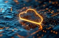 Cloud Computing Technology with Glowing Cloud on a Circuit Board Royalty Free Stock Photo