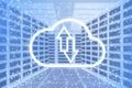 Cloud computing and technology icons with server room background. cloud computing storage technology service concept Royalty Free Stock Photo