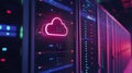 Cloud computing technology, illuminated servers, data center environment Royalty Free Stock Photo