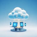 Cloud computing technology illustration featuring a large digital cloud connected to Royalty Free Stock Photo