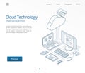 Cloud computing technology modern isometric line illustration. Database, online server, internet platform business