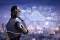 Cloud computing technology with robot work with cloud icon graphic