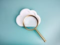 Cloud computing technology, security data system storage service, information searching concept. Binary code appear in magnifying Royalty Free Stock Photo