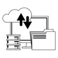 Cloud computing and technology symbols in black and white Royalty Free Stock Photo