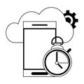 Cloud computing and technology symbols in black and white