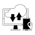 Cloud computing technology symbols isolated in black and white Royalty Free Stock Photo