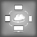 Cloud computing technology users network configuration. Exchange of information between different devices. Vector on isolated