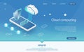 Cloud computing technology users network configuration isometric advertisement poster with phone