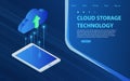 Cloud computing technology users network configuration isometric advertisement poster with tablet. Royalty Free Stock Photo