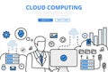 Cloud computing upload concept flat line art vector icons Royalty Free Stock Photo