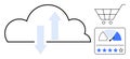 Cloud Computing and E-commerce Concept with Upload Download Arrows, Shopping Cart, and Performance Rating Royalty Free Stock Photo