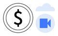 Cloud Computing and Video Monetization with Dollar Sign Symbol and Video Icon in Modern Design Royalty Free Stock Photo