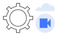 Cloud Storage and Video Processing Concept with Gear Icon and Cloud Video Symbol Royalty Free Stock Photo