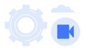 Cloud Storage and Video Processing Concept with Gear and Camera Icons Royalty Free Stock Photo