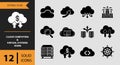 12 Cloud Computing and Virtual Systems Icons solid icon set. cloud virtualization server infrastructure solid icons Royalty Free Stock Photo