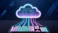 Cloud computing visualization with glowing keyboard and server data Royalty Free Stock Photo