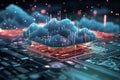 Cloud computing visualized 3D illustration with intricate embossed mesh connections Royalty Free Stock Photo
