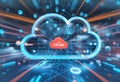 Cloud computing visualized with a digital globe and cloud technology icons symbolizing global access Royalty Free Stock Photo